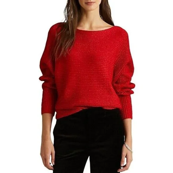 Women's Lauren Ralph Lauren Metallic Dolman Sleeve Sweater Red M Medium - Picture 1 of 3